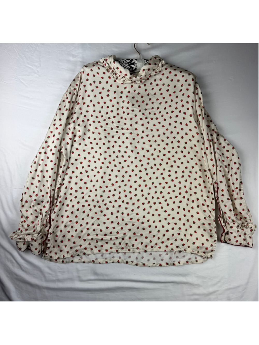 Zara Stefano Pilati Strawberry Print Viscose Ruffle Collar Blouse Sz L Coquette